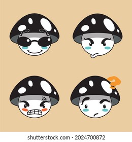 Cute Black Mushroom,
For emoji chat or sticker.
Funny flat vector design.