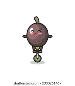 The cute black olive character is riding a circus bike , cute style design for t shirt, sticker, logo element