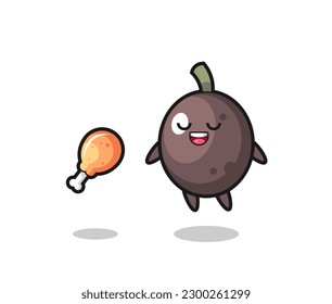 cute black olive floating and tempted because of fried chicken , cute style design for t shirt, sticker, logo element