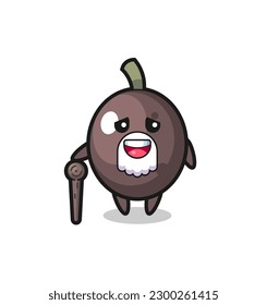 cute black olive grandpa is holding a stick , cute style design for t shirt, sticker, logo element