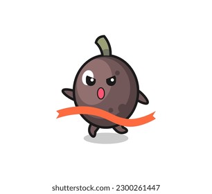 cute black olive illustration is reaching the finish , cute style design for t shirt, sticker, logo element