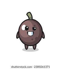 cute black olive mascot with an optimistic face , cute style design for t shirt, sticker, logo element