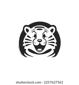 Cute black on white background laughing tiger logo.