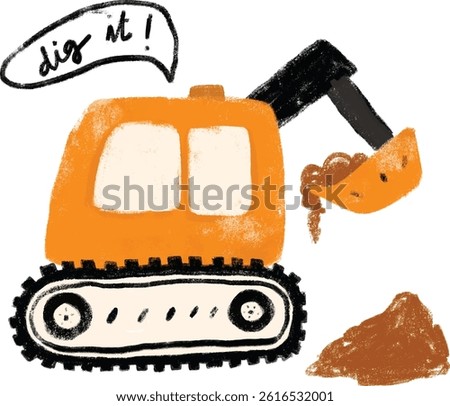 cute black orange excavator digger loader construction site vehicle doodle dig it hand drawn kids illustration icon design outline drawing transportation clipart sticker