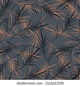 cute black and orange seamless floral vector leaf pattern on grey background