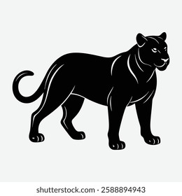 A cute black panther animal silhouette on white background.