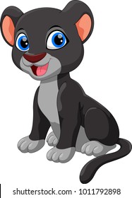 Cute black panther sitting cartoon isolated on white background