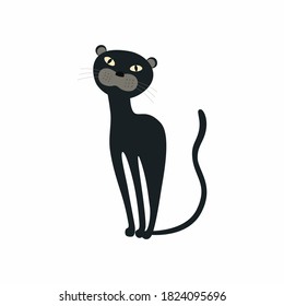 Cute Black Panther sitting. Vector illustration isolated.