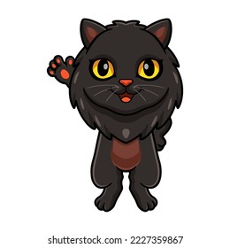 Cute black persian cat cartoon waving hand