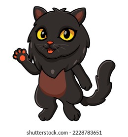 Cute black persian cat cartoon waving hand
