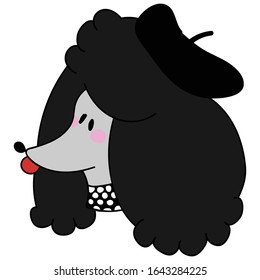  Cute black poodle dog with french beret vector clipart. Japanese style kawaii cartoon pedigree puppy.Adorable girly hand drawn sketch of doggies illustration. EPS 10.