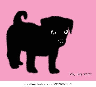 Cute black puppy.  Vector illustration of dog breed set in flat style.  Vector illustration isolated on pink background,Cute dog. Love dog, cartoon pet dogs. cartoon funny dogs