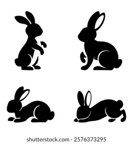 Cute black rabbit cartoon silhouette transparent background.