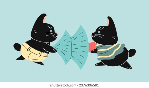 Cute black rabbit concept. Animals in clothes spend time together. Cute and adorable domestic mammals for kids. Poster or banner. Cartoon flat vector illustration isolated on blue background