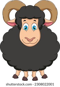 Cute black ram cartoon mascot character