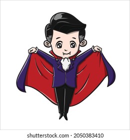 Cute Black and Red Dracula Vampire Cartoon