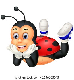 Cute Black Red Ladybug in BLue Shoes cartoon for your design