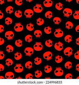 cute black and red skulls, seamless pattern 