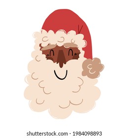 Un lindo Santa Negro con barba sonriendo. Caricatura feliz personaje de Navidad en un entorno aislado. 
