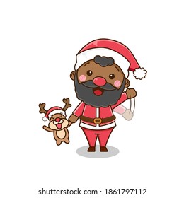 Cute Black santa claus character. Vector design illustration.
