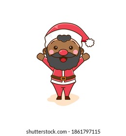 Cute Black santa claus character. Vector design illustration.