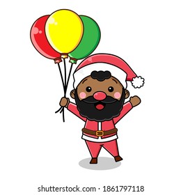 Cute Black santa claus character. Vector design illustration.