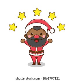 Cute Black santa claus character. Vector design illustration.