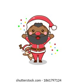 Cute Black santa claus character. Vector design illustration.