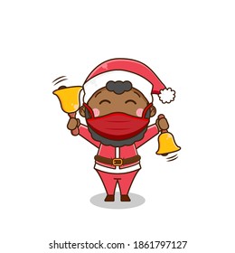 Cute Black santa claus character. Vector design illustration.