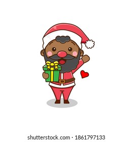 Cute Black Santa Claus Charakter. Vektordesign-Illustration.