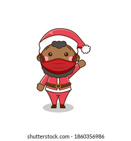 Cute black santa claus. Vector illustration of chibi character isolated on white background.