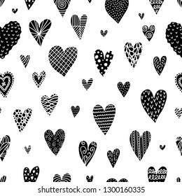 Cute black seamless pattern of decorative hearts for Valentine's day. Can be used for wallpaper, textile, invitation card, wrapping, web page background.
