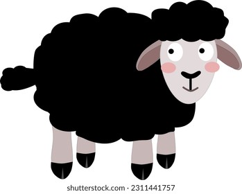 Cute black sheep funny face cartoon illustration.