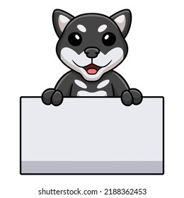 Cute black shiba inu dog cartoon holding blank sign