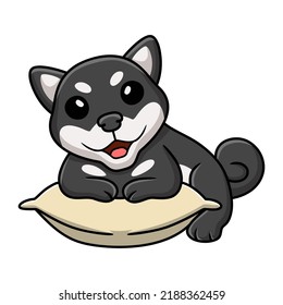 Cute black shiba inu dog cartoon on the pillow