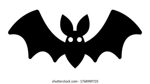 Cute black silhouette of bat. Simple logo isolated on white