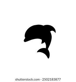 Cute black silhouette dolphin. Hand drawn elements. Sea animals. Vector doodle marine life objects for your design.