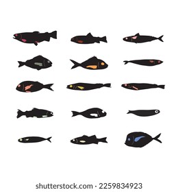 Cute black silhouette fish vector illustration icon. Tropical fish, sea fish, aquarium fish