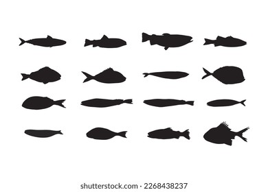 Cute black silhouette fish vector illustration icon. Tropical fish, sea fish, aquarium fish