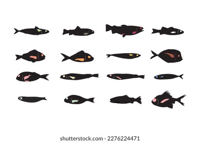 Cute black silhouette fish vector illustration icon. Tropical fish, sea fish, aquarium fish