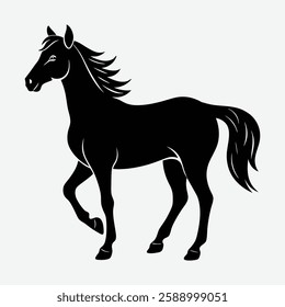 A cute black silhouette of a horse animal on a white background.