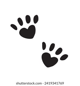 Cute black silhouette of paw prints. Hand drawn vector isolated clipart. Animal trace on white background