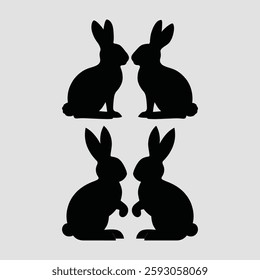 Cute Black Silhouette Rabbits Facing Each Other