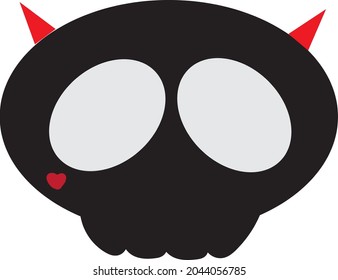 cute black skull with two horns and heart