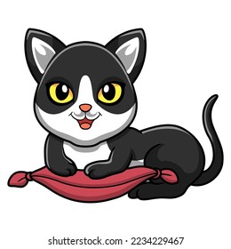 Cute black smoke cat cartoon on the pillow