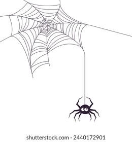 cute black spider character on cobweb
