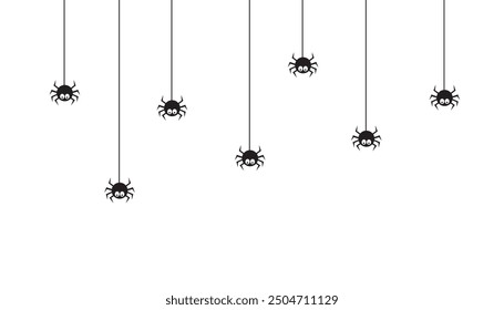 Cute black spider characters hanging vector illustration
