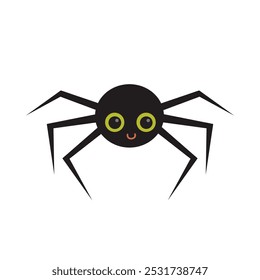 Cute black spider isolated on white background.