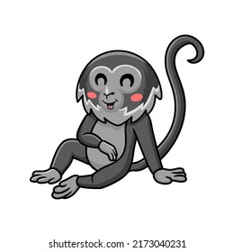 Cute black spider monkey cartoon sitting