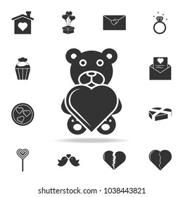 Cute black teddy bear with heart icon. Detailed set of signs and elements of love icons. Premium quality graphic design. One of the collection icons for websites on white background